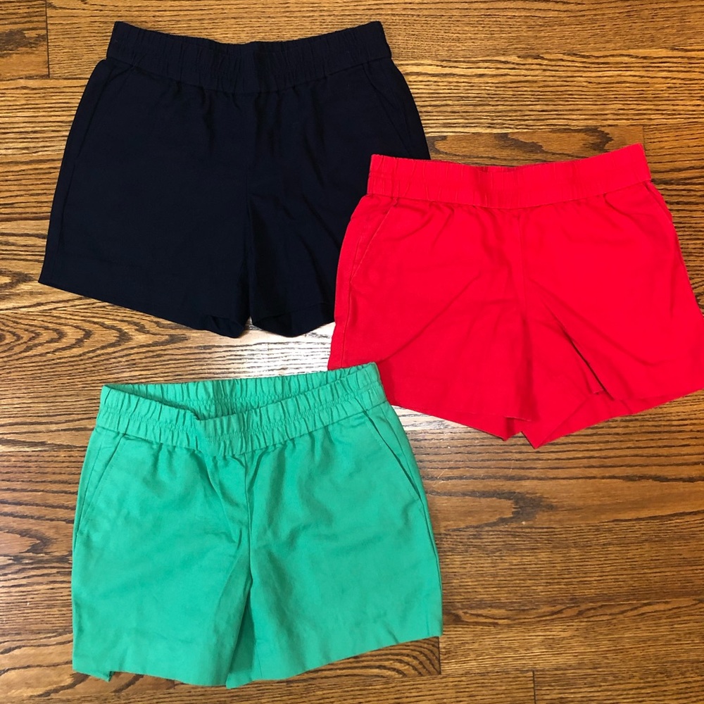 3 pairs J.Crew Factory shorts sz 2 navy, red, grn